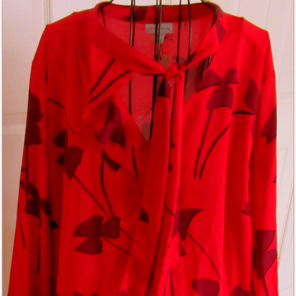 Liz Claiborne Red Womens Draped Neck Long Sleeve Blouse